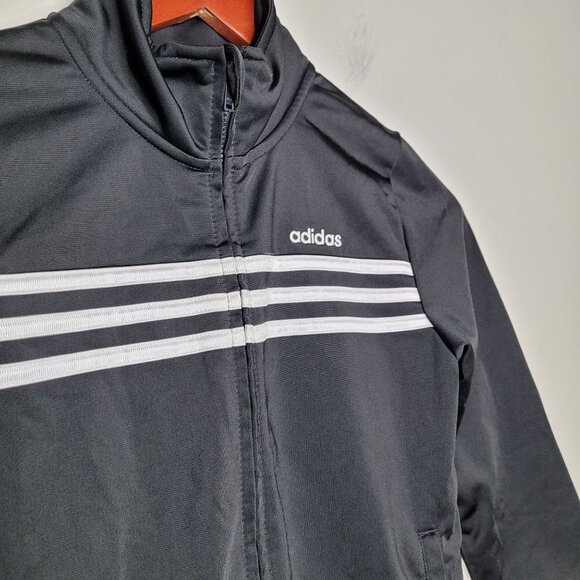 Adidas Black with White Stripe full Zip up Jacket Boys size 7 - Picture 3 of 10